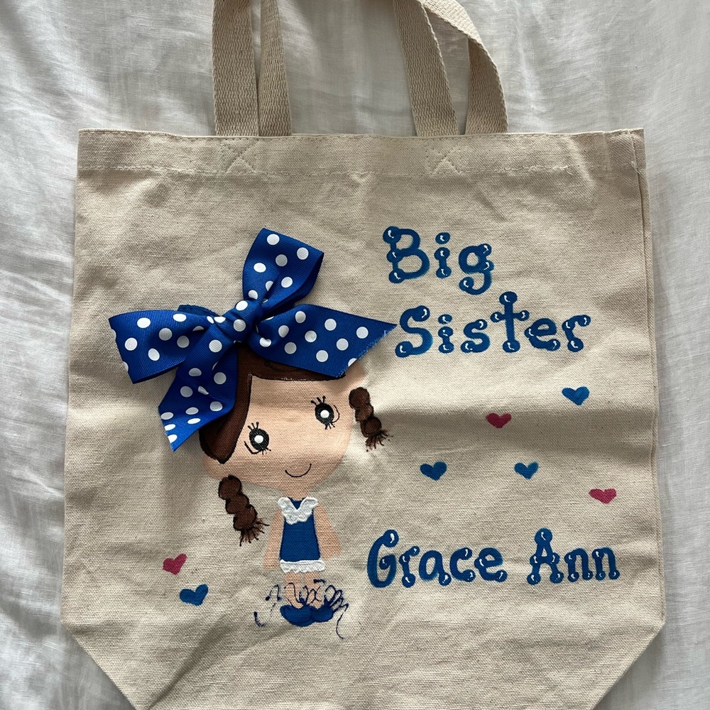 Kids Tote Bag with Blue Polka Dot Bow